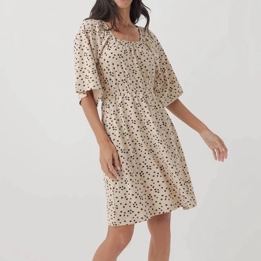 Pact Beige Midi Dress with Black Dot Print